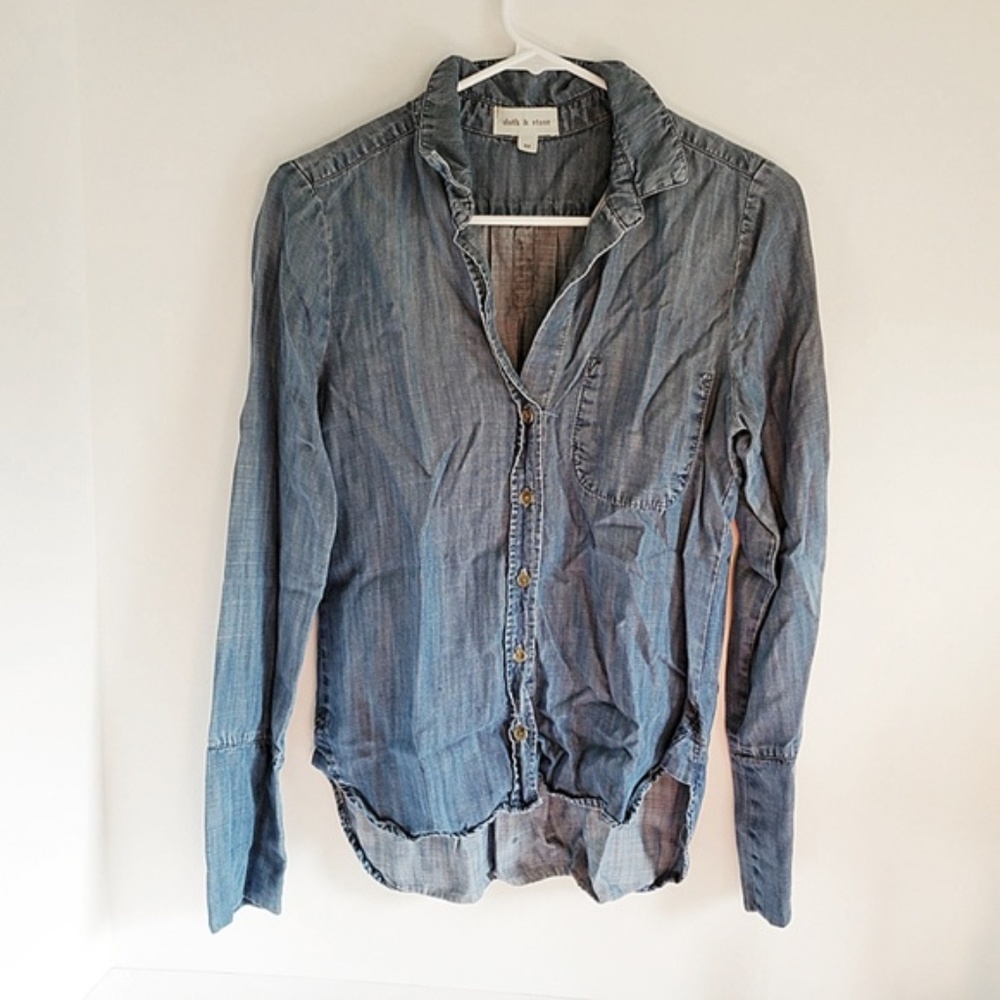ANTHRO Cloth & Stone Chambray Bell Sleeve Top XS - Picture 5 of 8